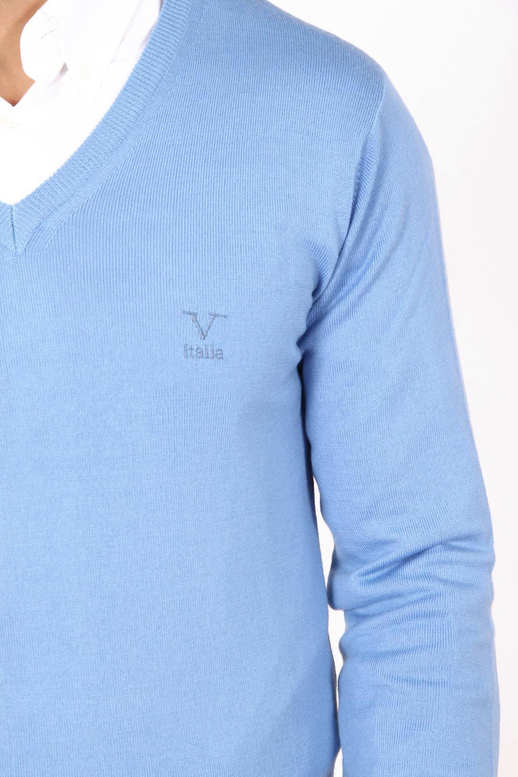V 1969 Italia Jersey cuello pico hombre 9801 SCOLLO V AZZURRO