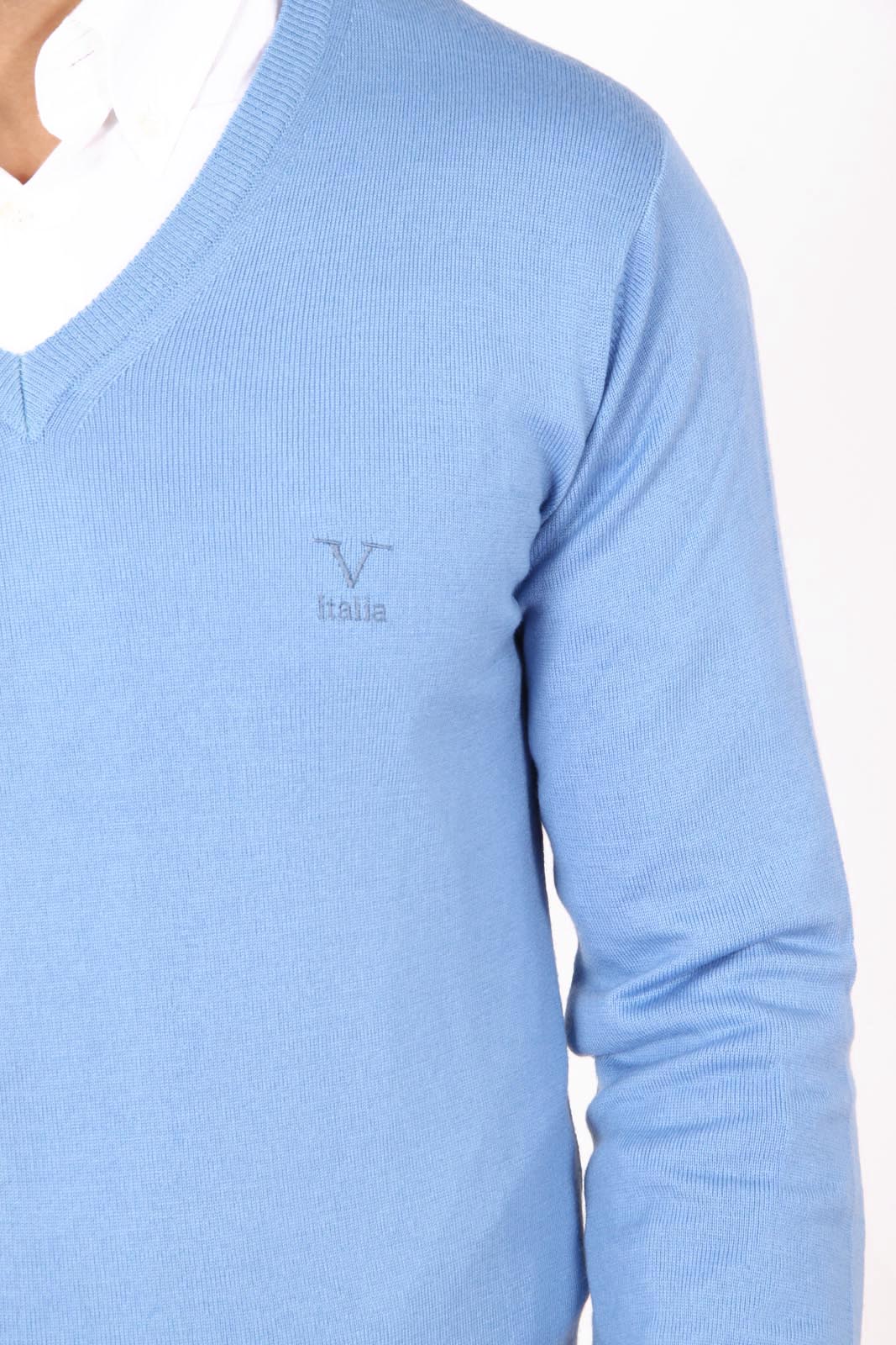 V 1969 Italia Jersey cuello pico hombre 9801 SCOLLO V AZZURRO