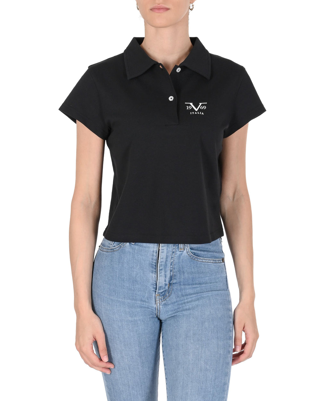19V69 Italia Womens Cropped Pique Polo VSC1WPL01 BLACK