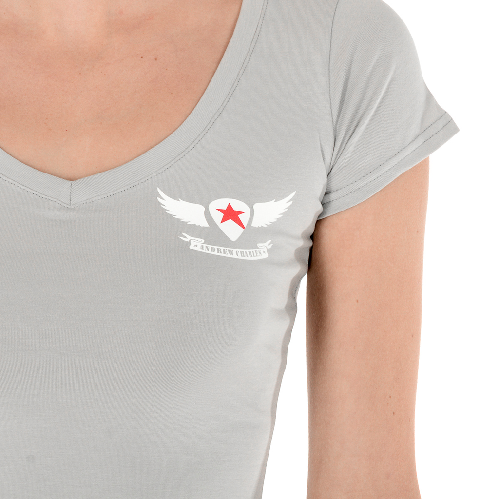 Camiseta Andrew Charles para mujer, manga corta, cuello en V, gris, TAPIWA