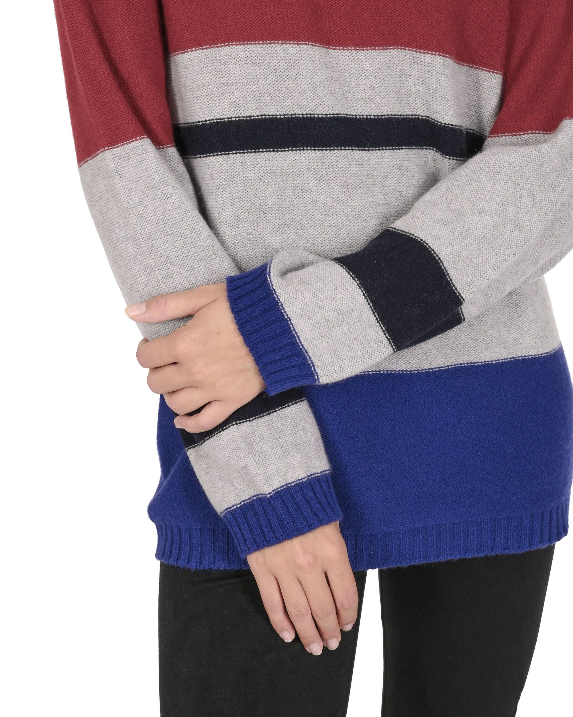 Suéter de cuello barco para mujer de cachemira Crown of Edinburgh COE 0017 ROJO/GRIS/AZUL