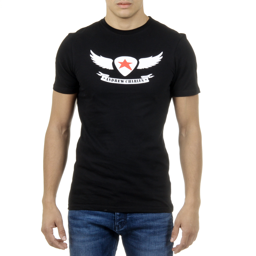 Camiseta Andrew Charles para hombre, manga corta, cuello redondo, negra, KEITA