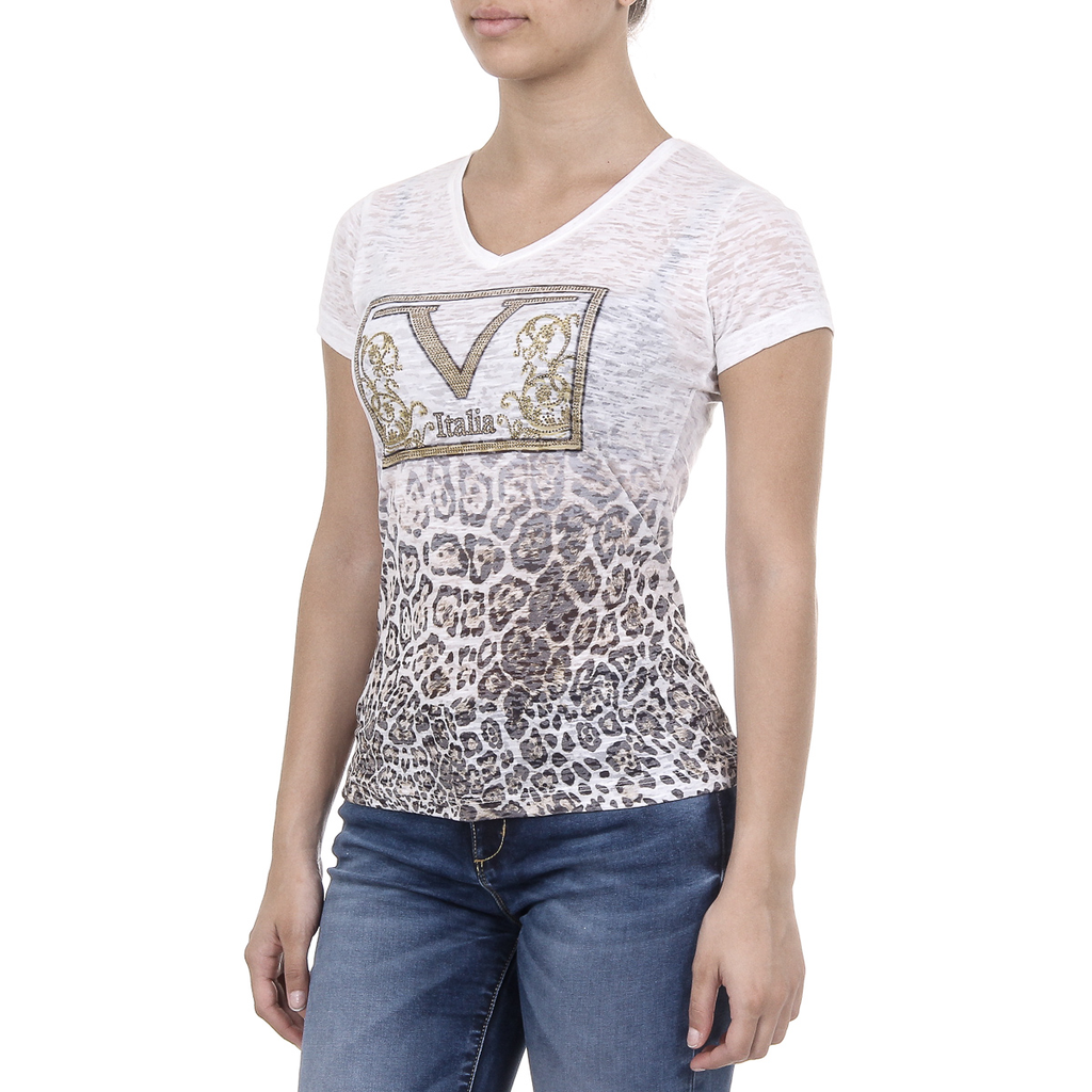 V 1969 Italia Womens T-shirt Short Sleeves V-Neck White EVELYN