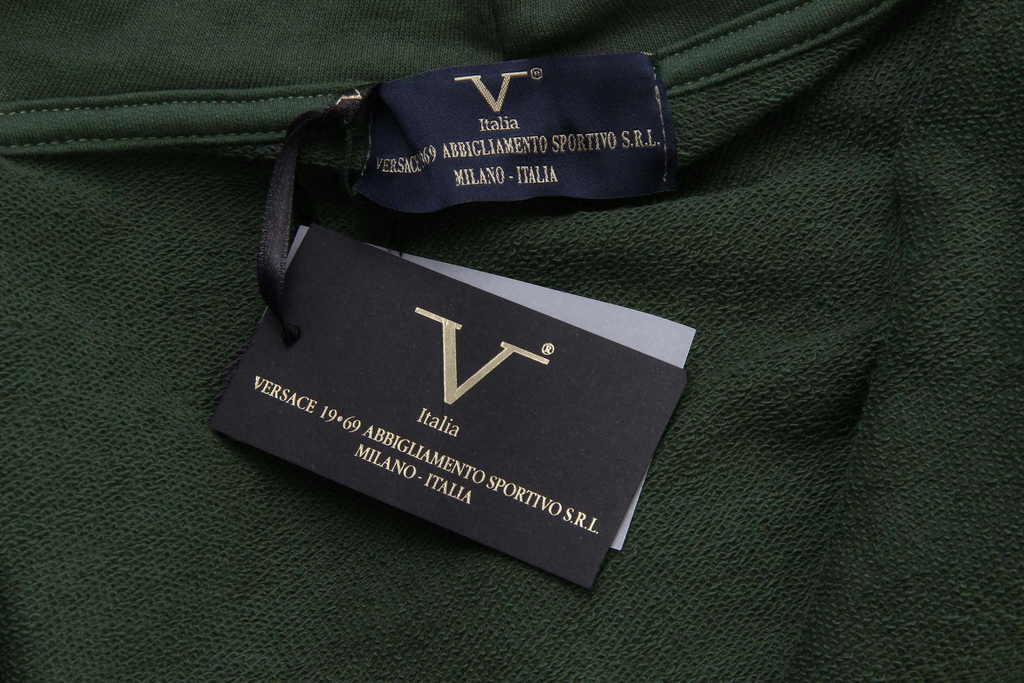 Sudadera con capucha y cremallera V 1969 Italia para hombre, ART. 4468, VERDE MILITAR