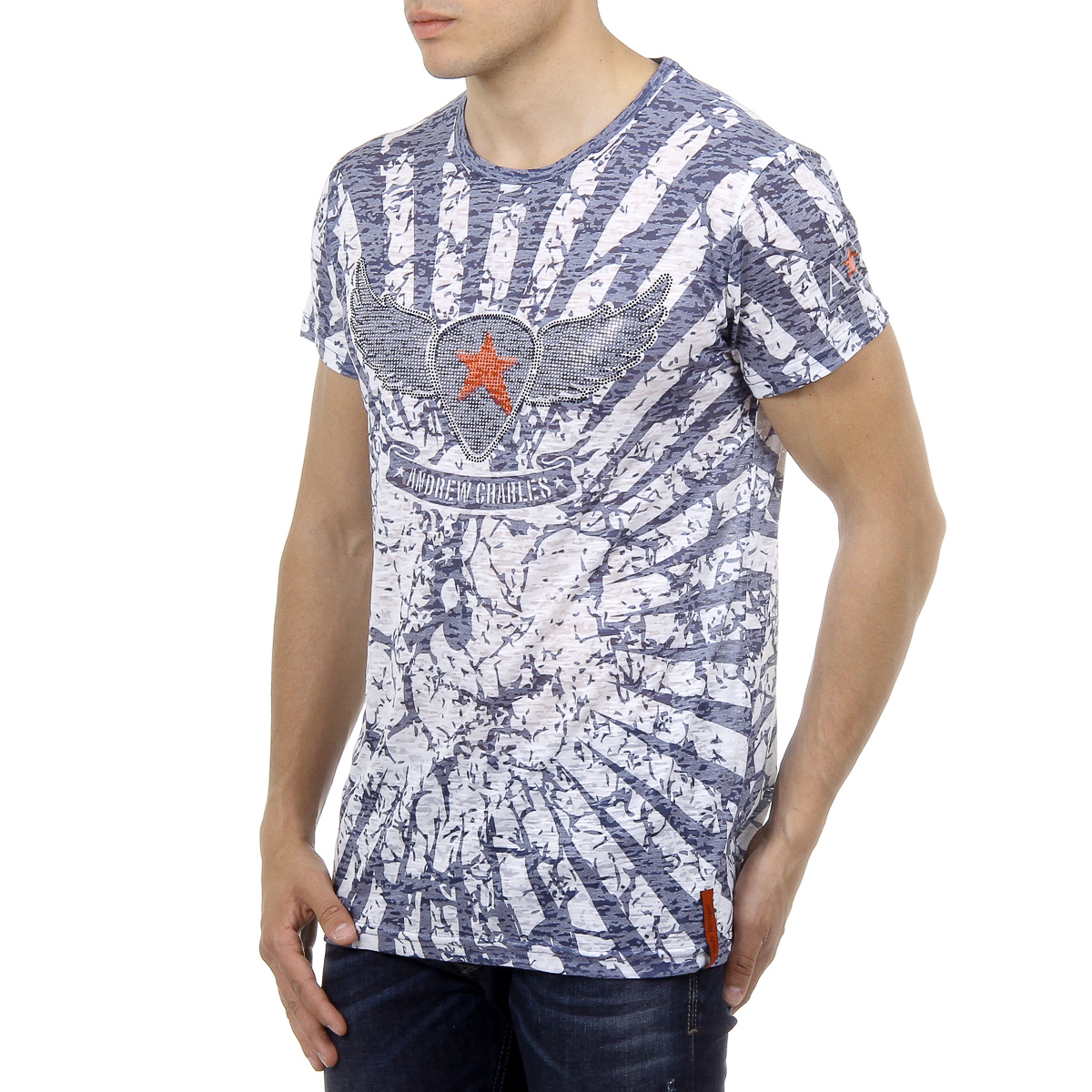 Andrew Charles Mens T-Shirt Short Sleeves Round Neck Blue CALEB