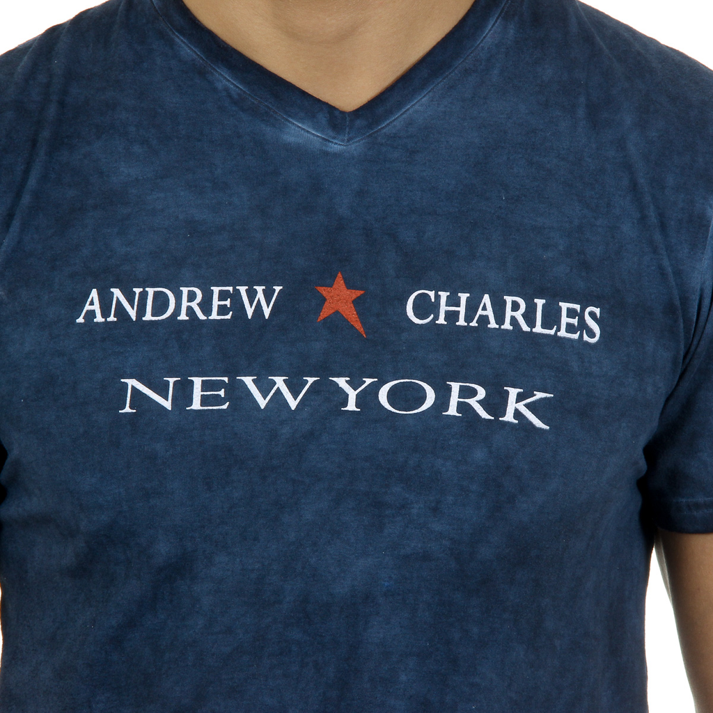 Camiseta Andrew Charles para hombre, manga corta, cuello en V, azul, KOFI