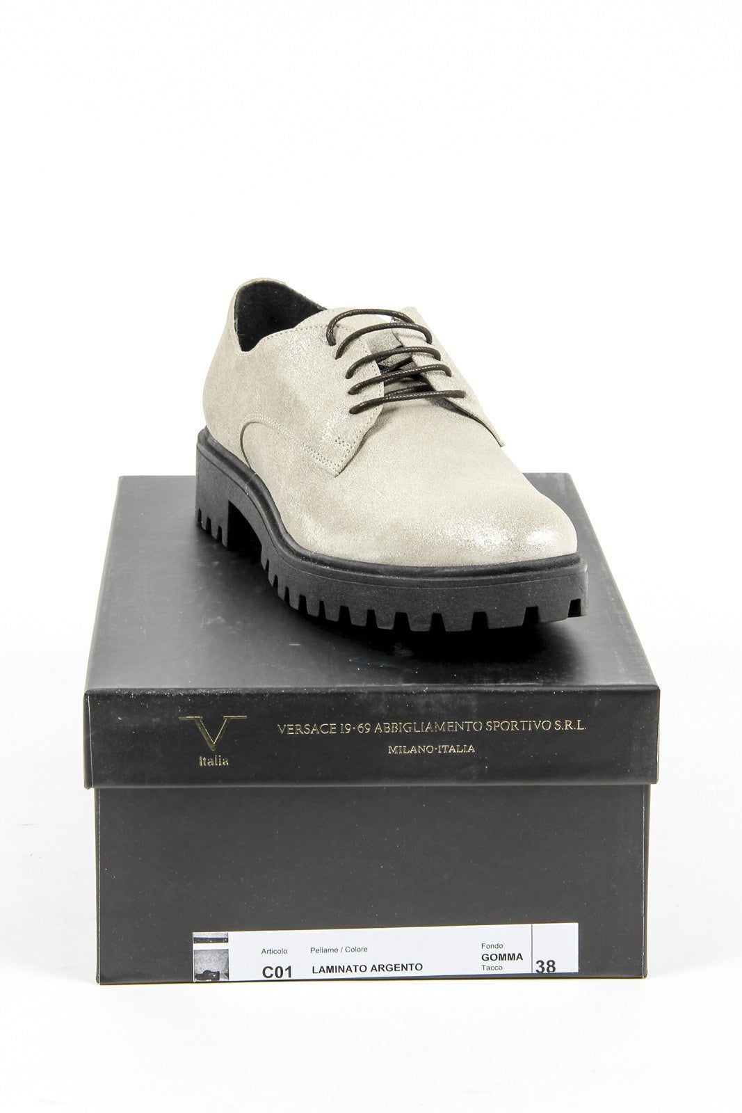 Zapato con cordones para mujer V 1969 Italia C01 LAMINATO ARGENTO