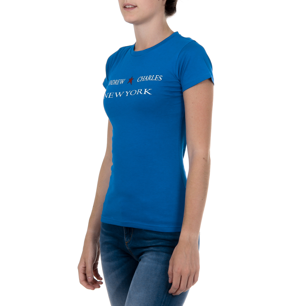 Camiseta Andrew Charles para mujer, manga corta, cuello redondo, azul, TARANA