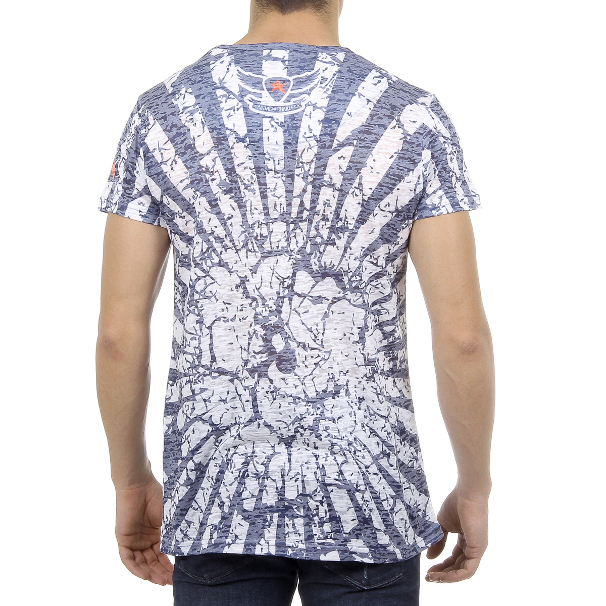 Andrew Charles Mens T-Shirt Short Sleeves Round Neck Blue CALEB