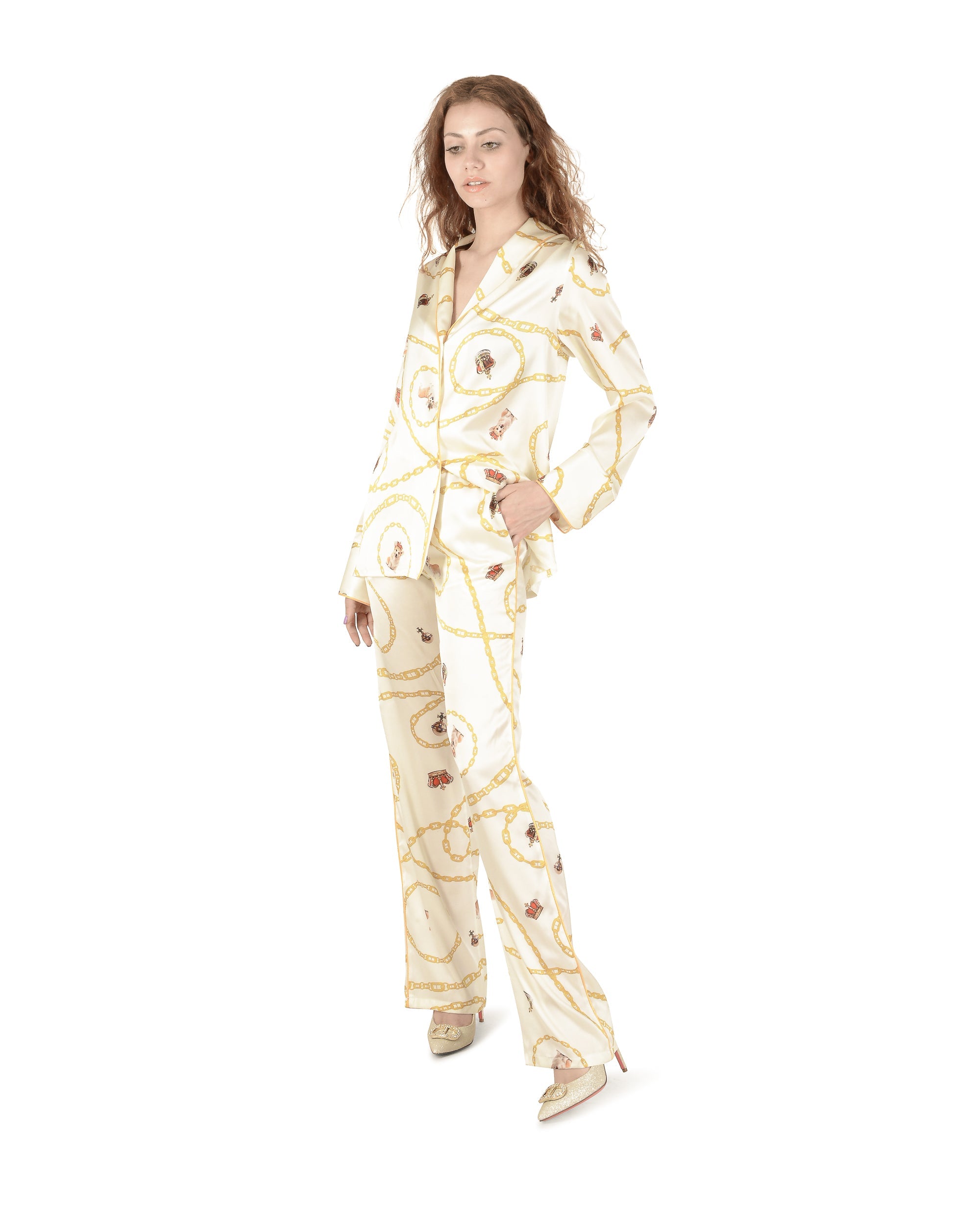 Pijama de seda Queen's Jubilee - Crema