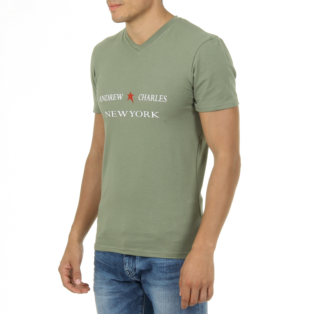 Camiseta Andrew Charles para hombre, manga corta, cuello en V, verde, KENAN