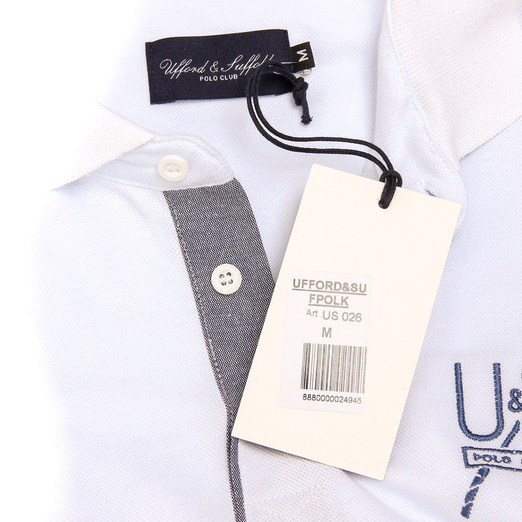 Polo Ufford & Suffolk Polo Club para hombre, manga corta, US026, blanco