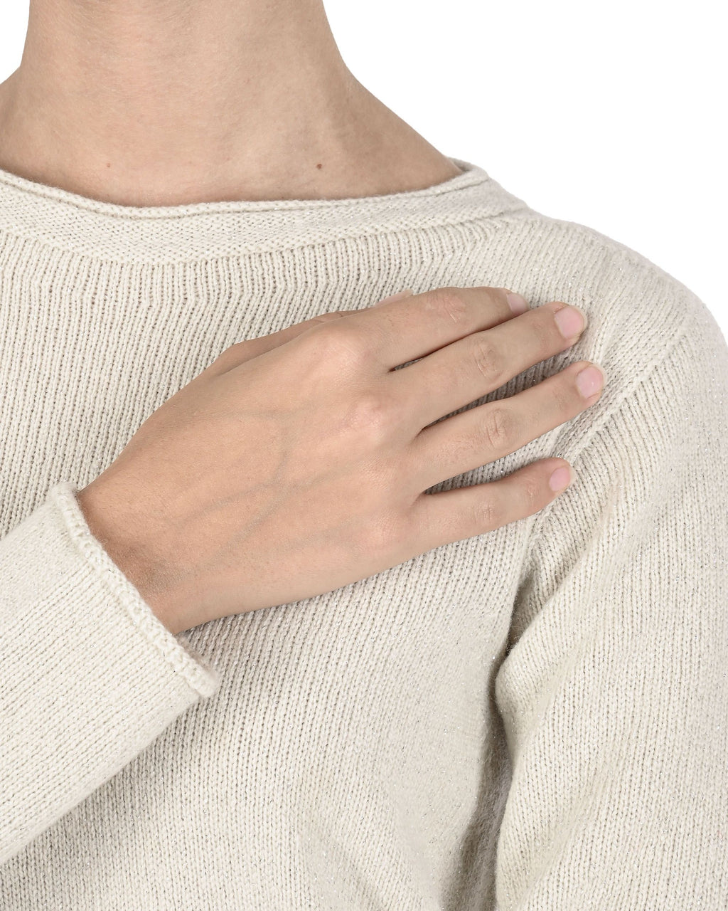 Suéter de cuello barco para mujer de cachemira Crown of Edinburgh COE 0015 CREMA