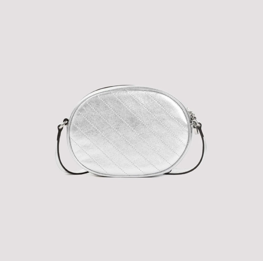 Bolso de hombro de piel metalizada con logotipo GG