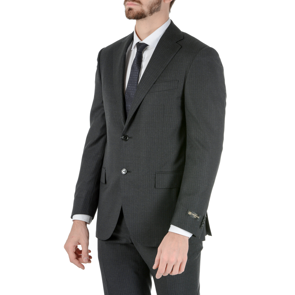 Corneliani Mens Suit Long Sleeves Dark Grey Super 130's