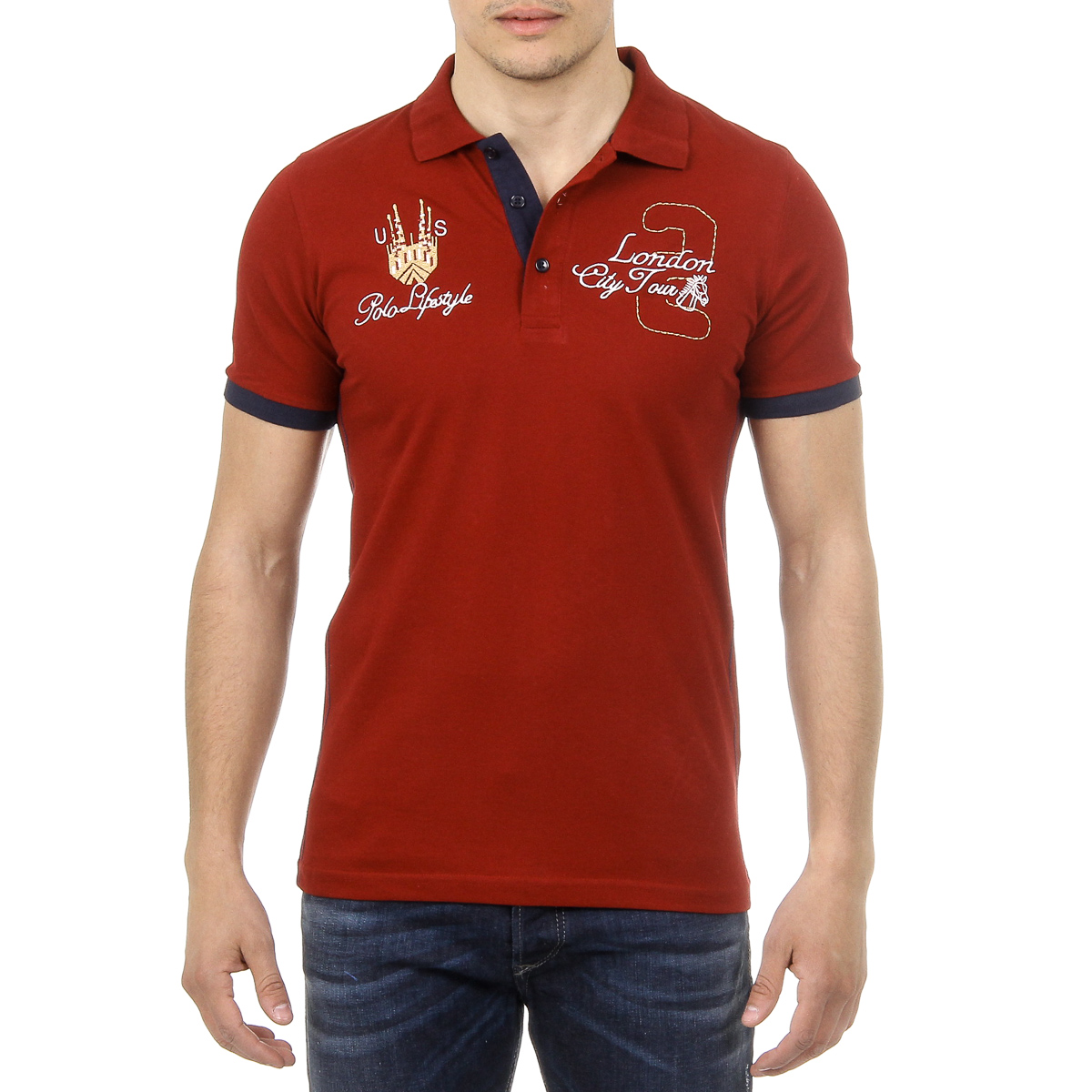 Polo Ufford & Suffolk Polo Club para hombre, manga corta, US005, burdeos