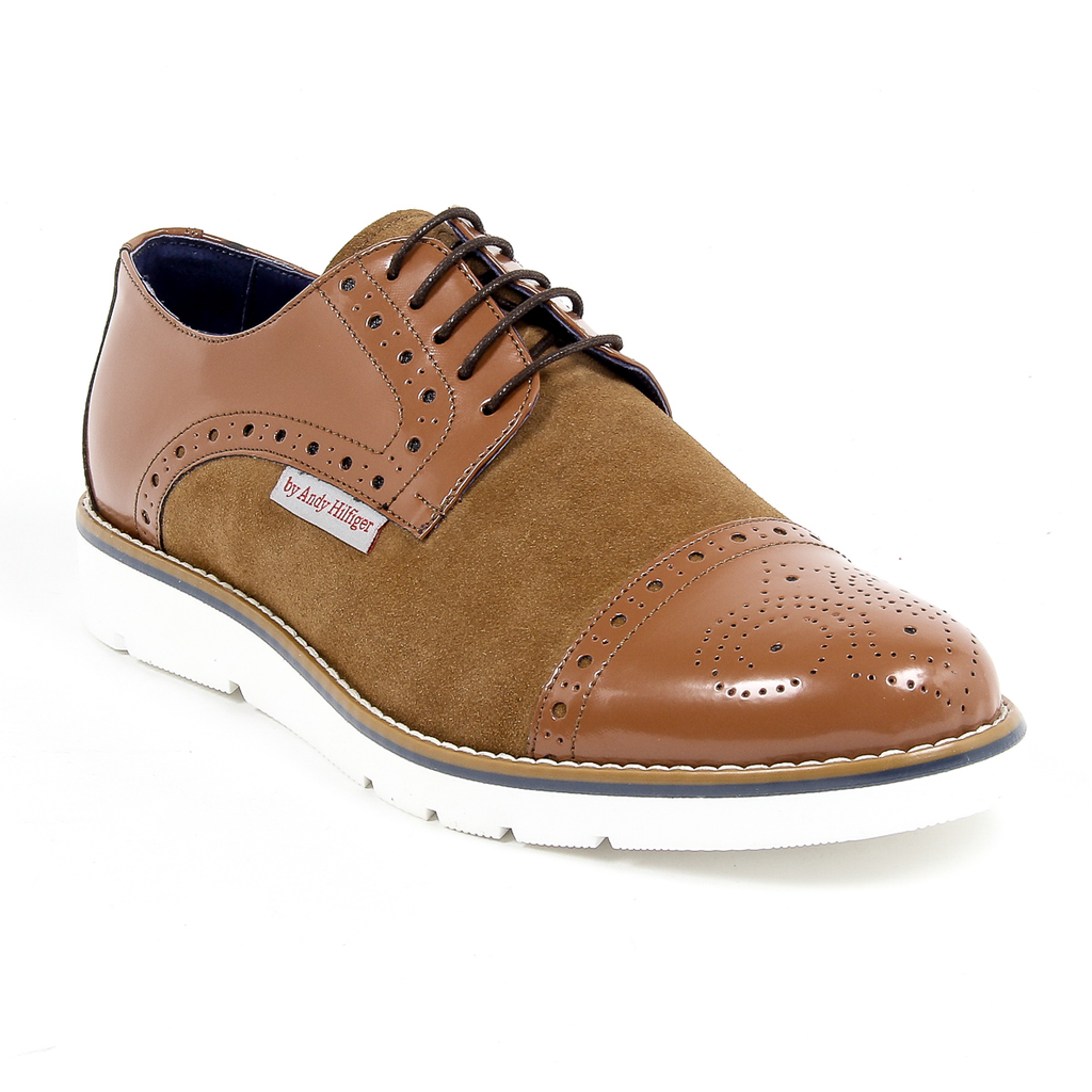 Andrew Charles - Zapatos Oxford brogue para hombre 911 ABRASIVATO CAMOSCIO COGNAC
