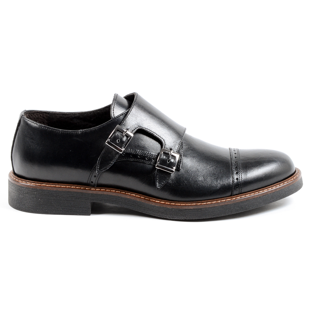 Andrew Charles Mens Monk Strap Shoe Black KURT