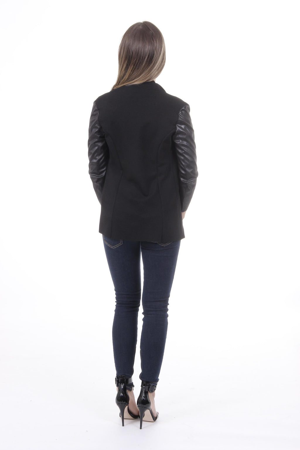 Chaqueta Mujer V 1969 Italia GIACCA ALEXIA TESS. BUCEO + ECOPELLE NERO