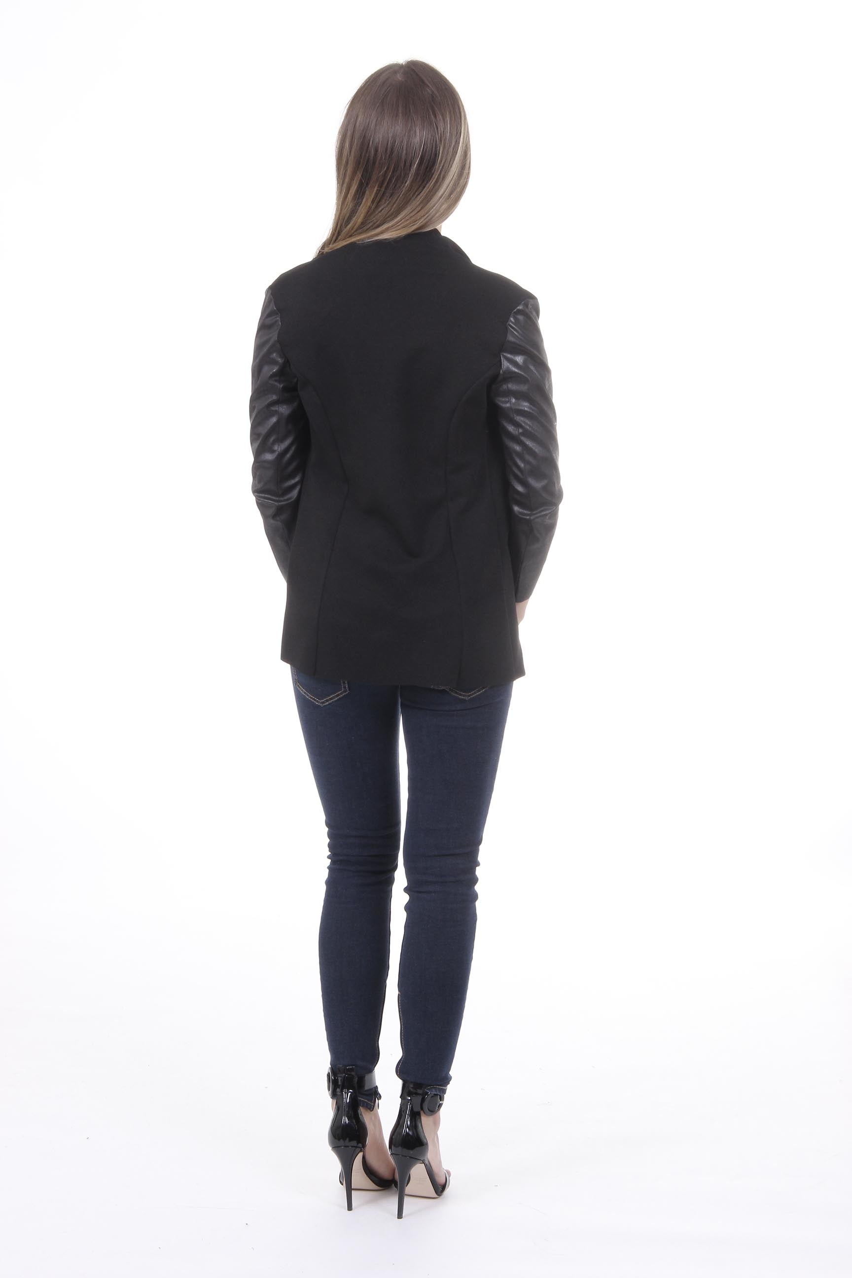 Chaqueta Mujer V 1969 Italia GIACCA ALEXIA TESS. BUCEO + ECOPELLE NERO