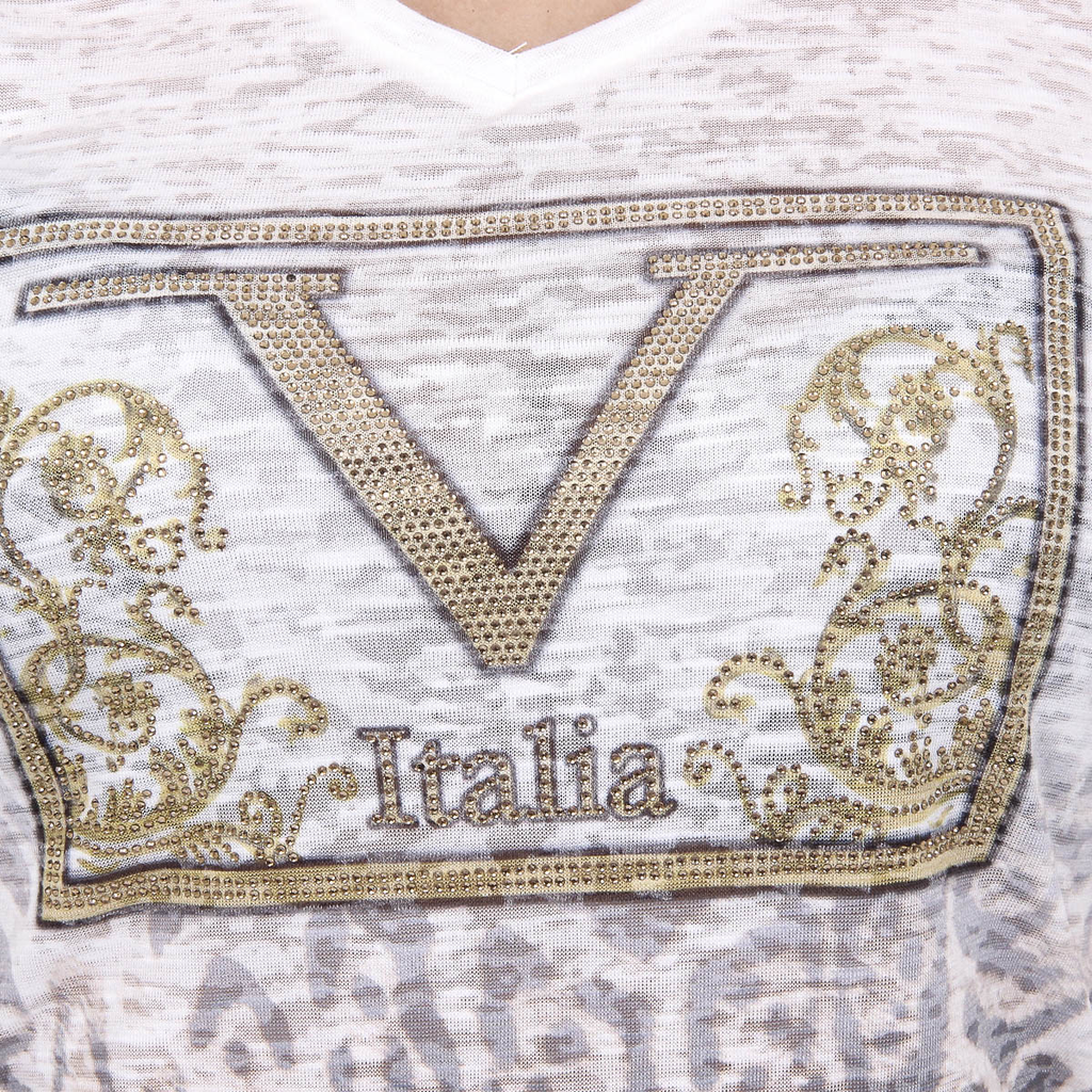 V 1969 Italia Womens T-shirt Short Sleeves V-Neck White EVELYN
