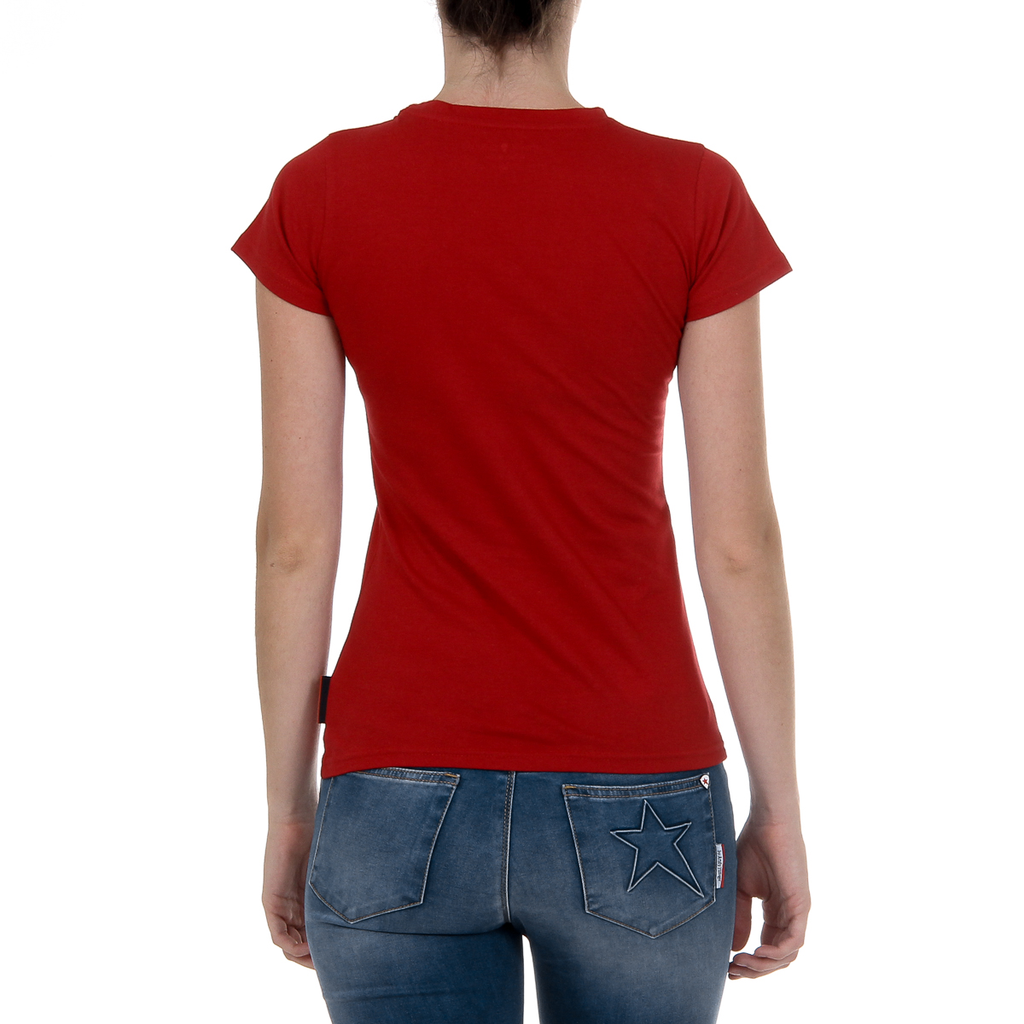 Camiseta Andrew Charles para mujer, manga corta, cuello redondo, color rojo TARANA