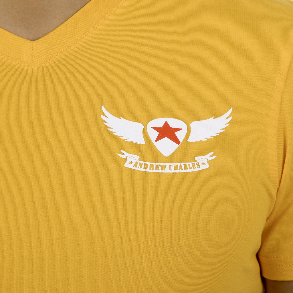 Camiseta Andrew Charles para hombre, manga corta, cuello en V, amarilla, KENAN
