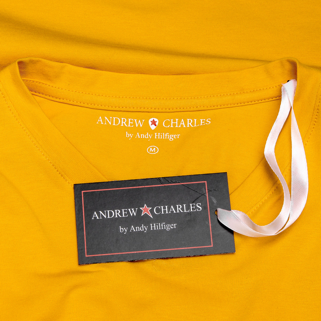 Camiseta Andrew Charles para hombre, manga corta, cuello en V, amarilla, KENAN