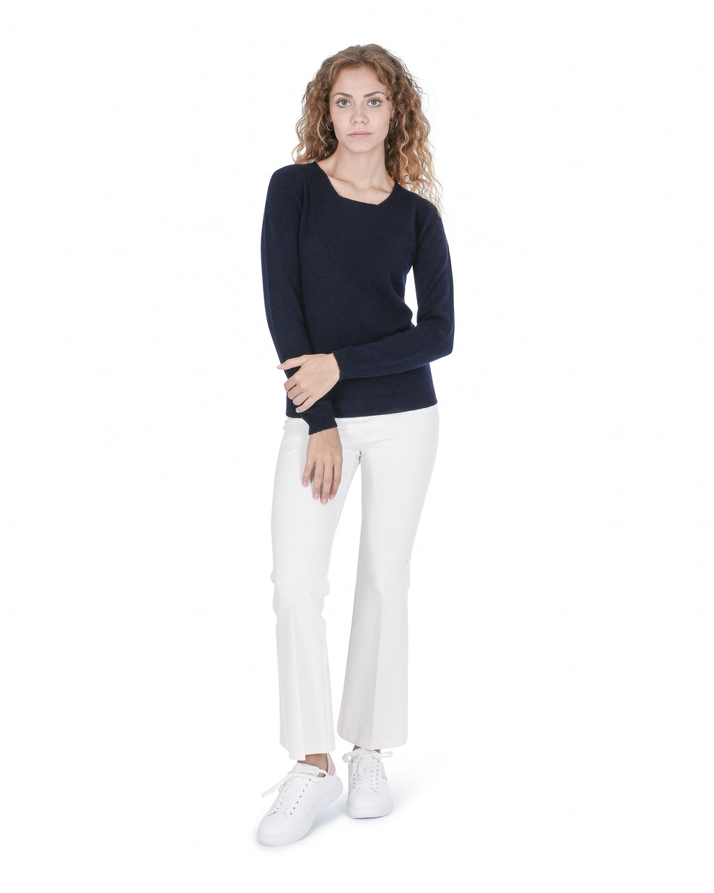 Suéter de cachemira con cuello cuadrado para mujer Crown of Edinburgh COE 0024 NAVY