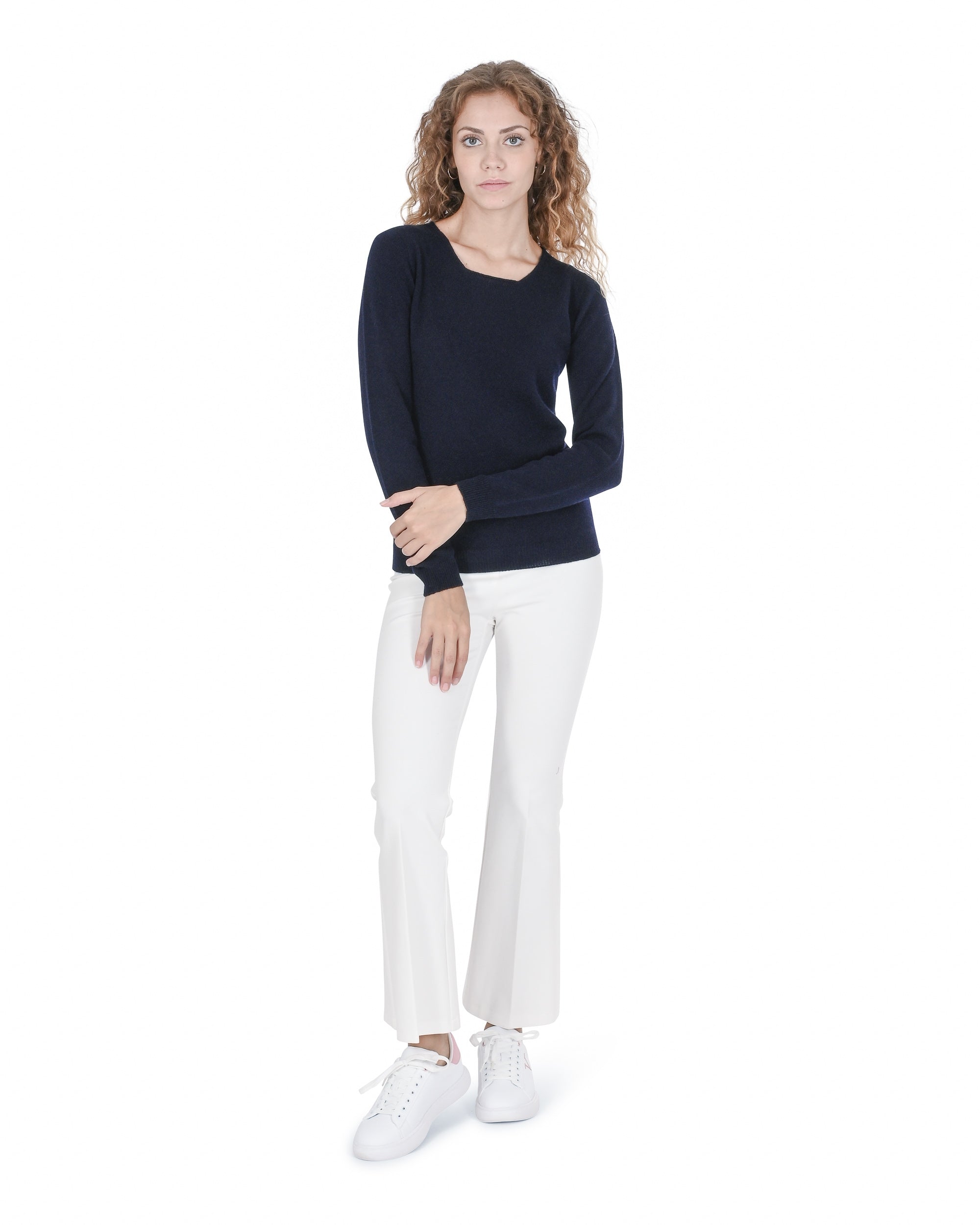 Suéter de cachemira con cuello cuadrado para mujer Crown of Edinburgh COE 0024 NAVY