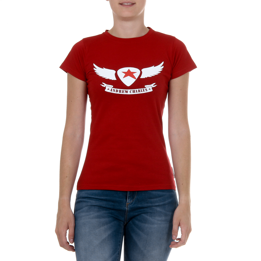 Camiseta Andrew Charles para mujer, manga corta, cuello redondo, color rojo TARANA