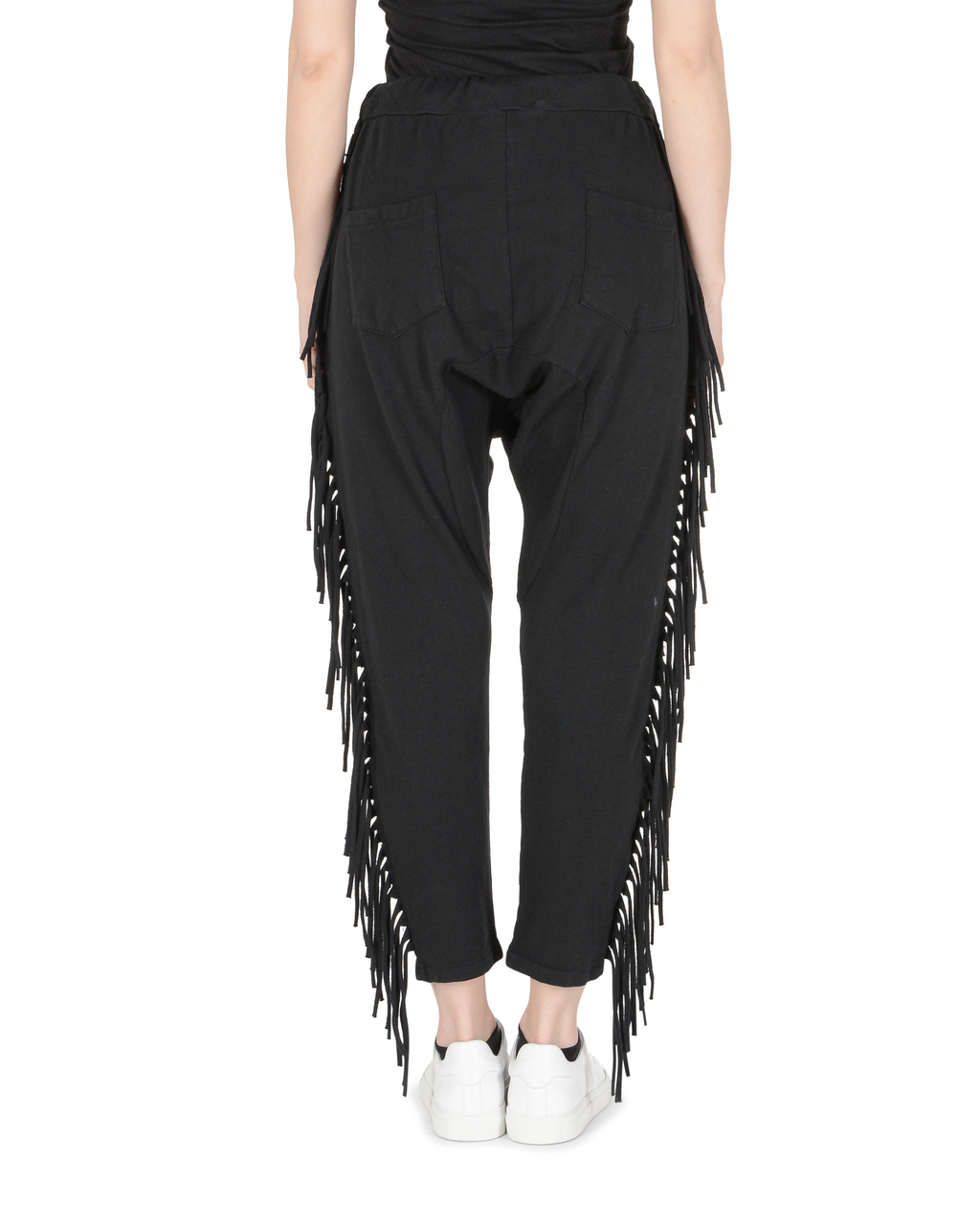 19V69 Italia Pantalones de mujer negros con flecos negros