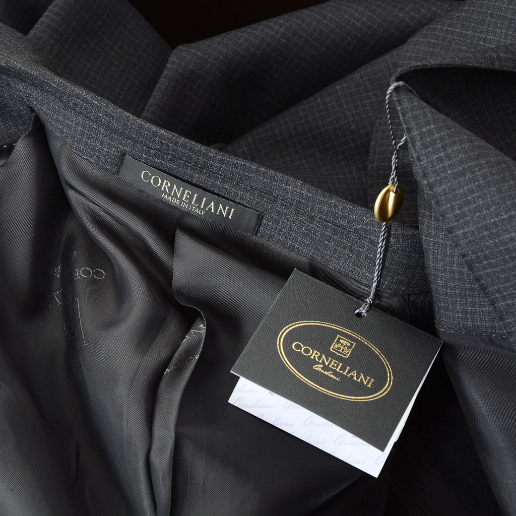 Corneliani Mens Suit Long Sleeves Dark Grey Super 130's