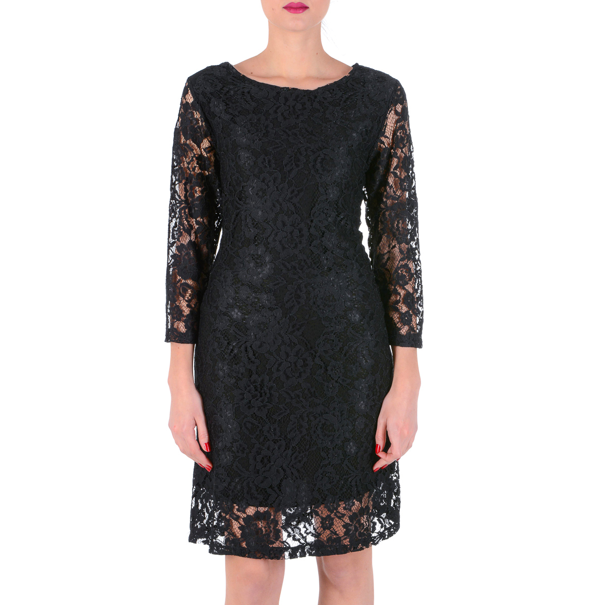 Vestido de mujer V 1969 Italia con mangas 3/4, color negro, MILENA