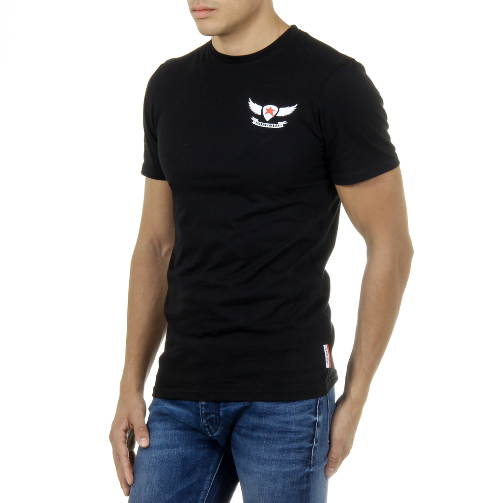 Camiseta Andrew Charles para hombre, manga corta, cuello redondo, negra, KEITA