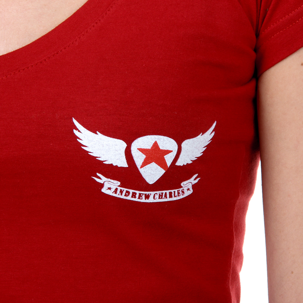 Camiseta Andrew Charles para mujer, manga corta, cuello en V, roja, TAPIWA