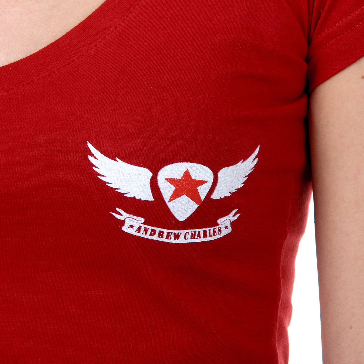 Camiseta Andrew Charles para mujer, manga corta, cuello en V, roja, TAPIWA