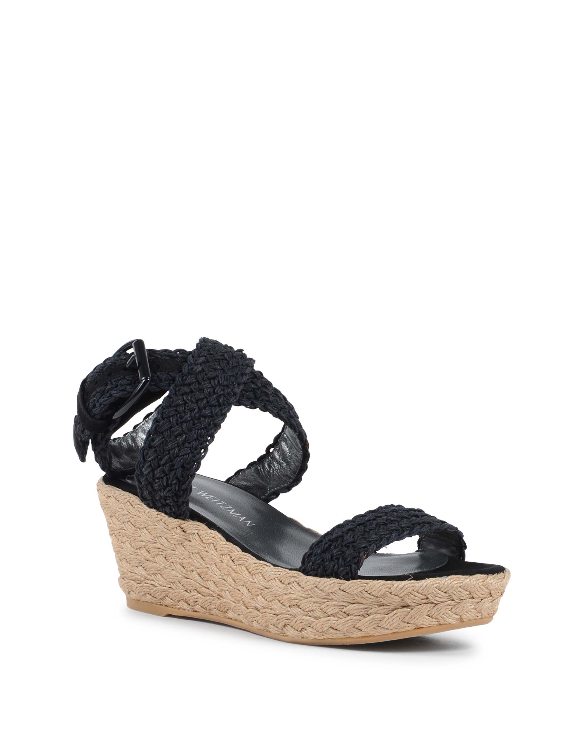 Stuart Weitzman Sandalia de cuña para mujer negra ALEXLO