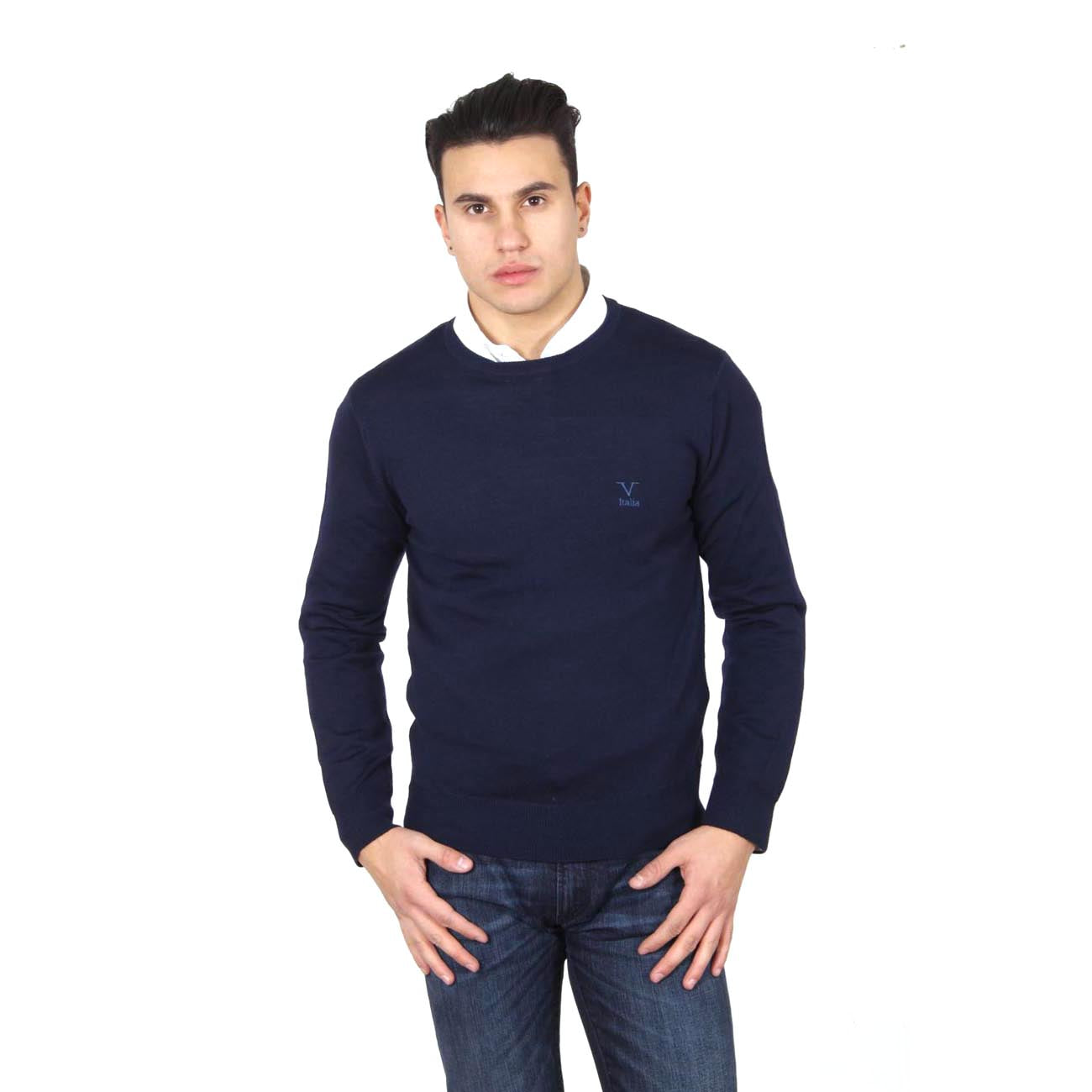 Suéter de cuello redondo para hombre V 1969 Italia 9800 GIROCOLLO BLU NAVY
