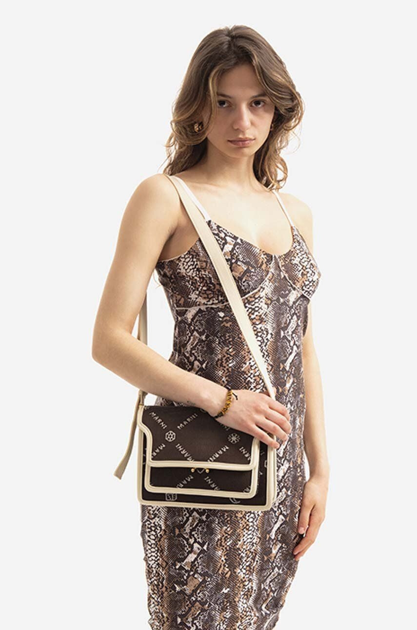 Bolso de hombro de tela Monogram de Marni en marrón