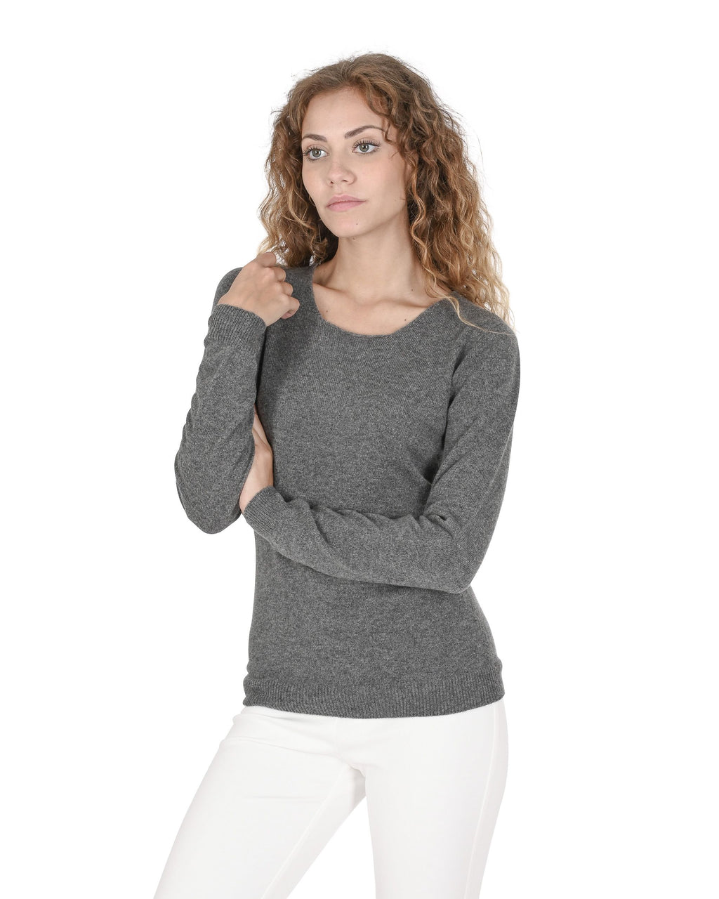 Suéter de cachemira con cuello cuadrado para mujer Crown of Edinburgh COE 0024 SMOG