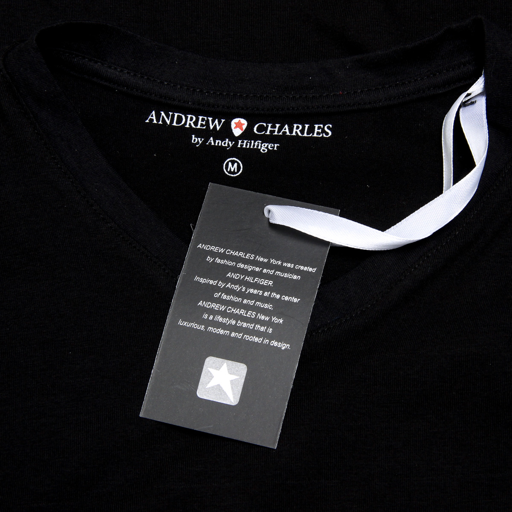 Camiseta Andrew Charles para hombre, manga corta, cuello en V, negra, KENAN