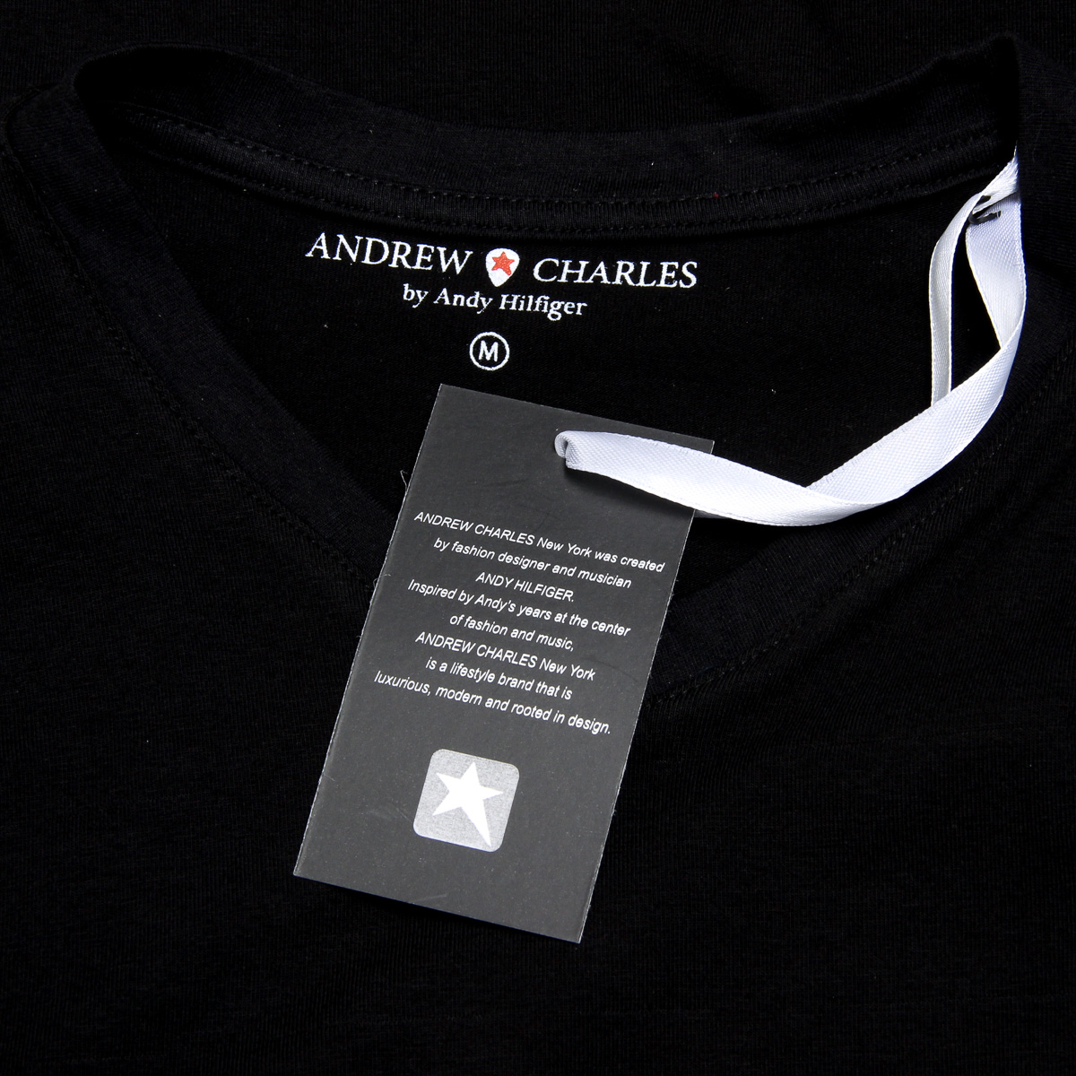 Camiseta Andrew Charles para hombre, manga corta, cuello en V, negra, KENAN