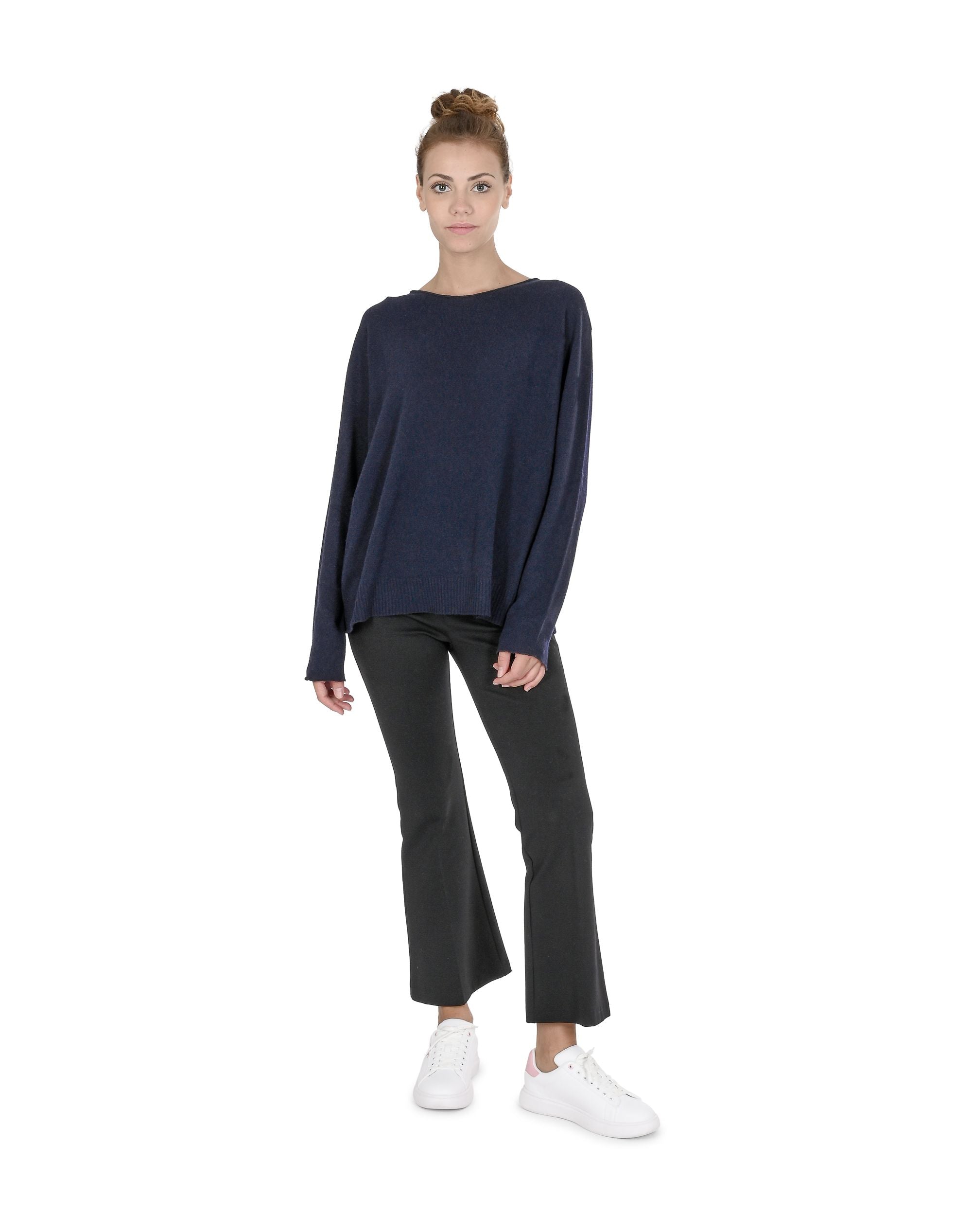 Crown of Edinburgh Cashmere Womens Oversize Boat Neck Sweater COE 008 NAVY BLUE