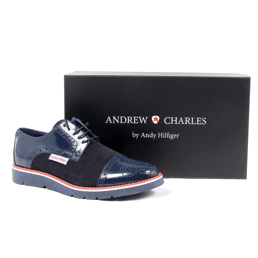 Andrew Charles Zapato Oxford Brogue para hombre 911 ABRASIVATO CAMOSCIO BLEU