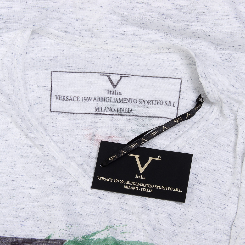 V 1969 Italia Mens T-shirt Short Sleeves V-Neck White LUCAS