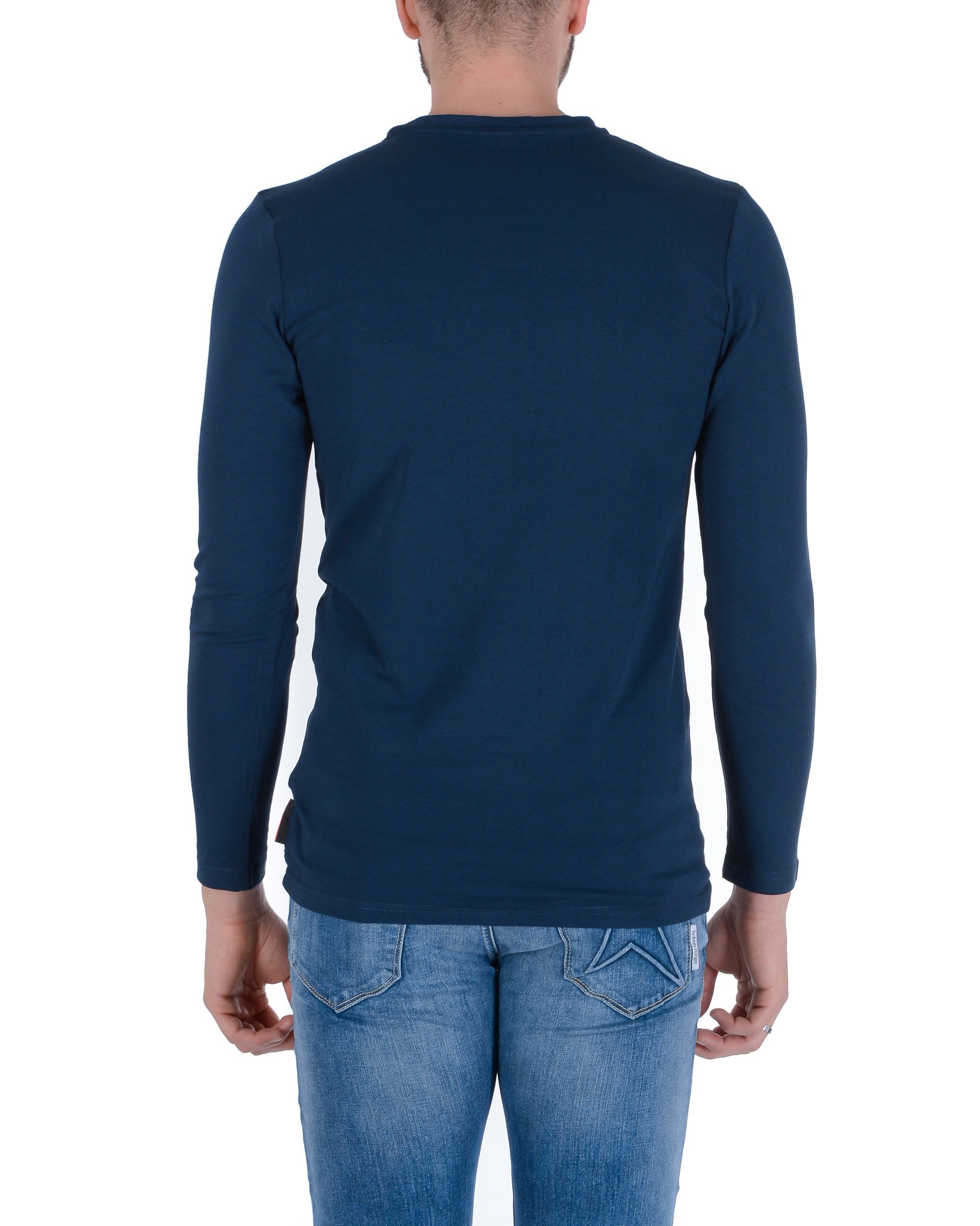 Camiseta Andrew Charles para hombre, manga larga, color azul marino, talla 14