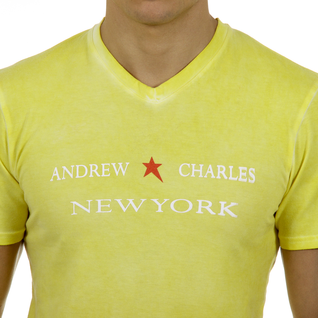 Camiseta Andrew Charles para hombre, manga corta, cuello en V, amarilla, KOFI