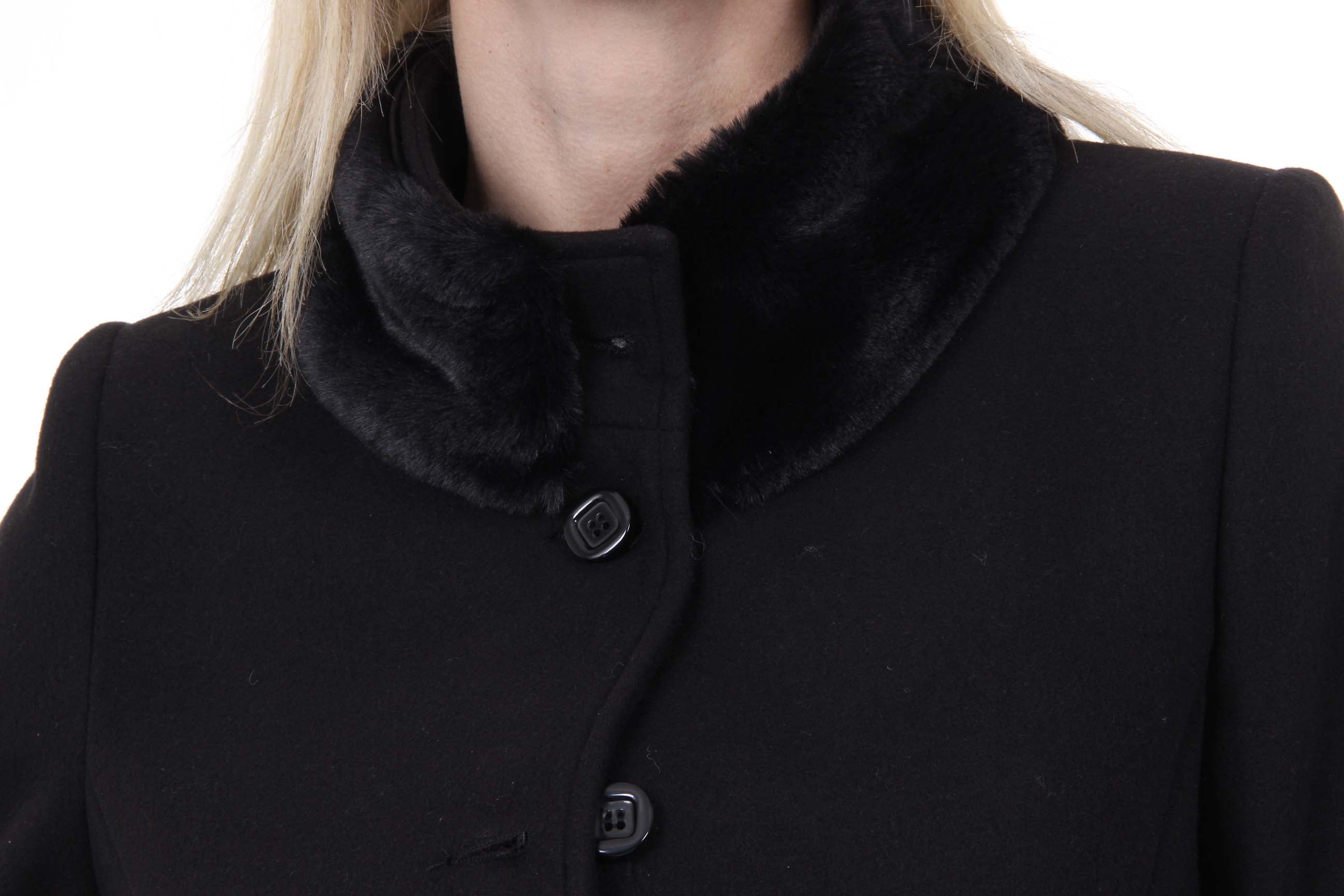 Abrigo de mujer V 1969 Italia CAPPOTTO LINDA TESS. TERCIOPELO + PELLICCIA NERO