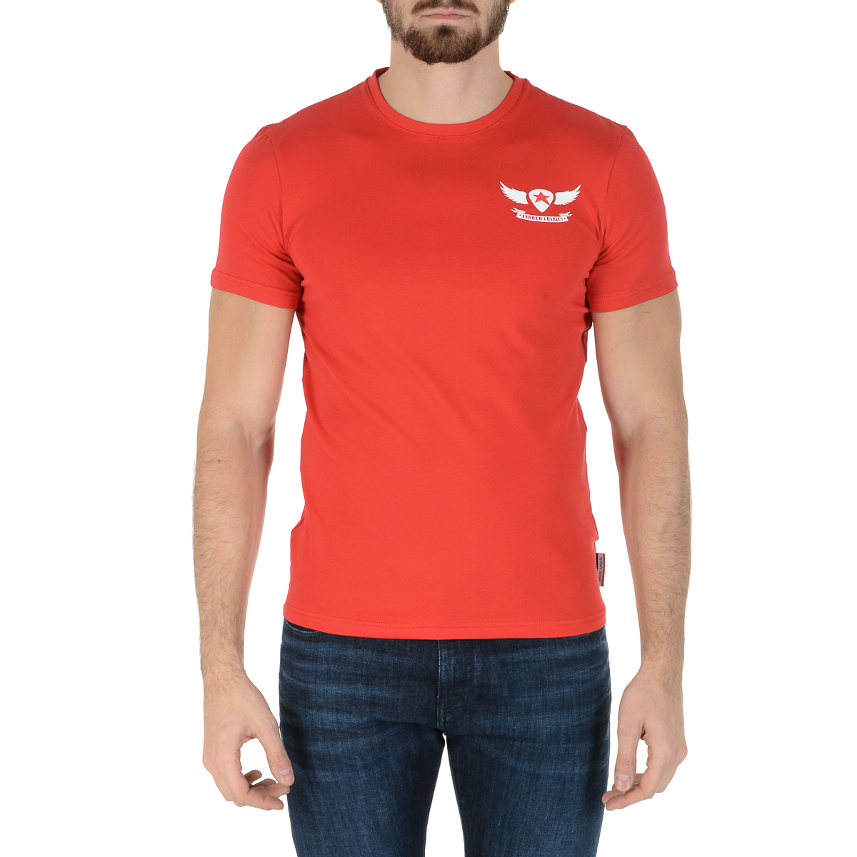 Camiseta Andrew Charles para hombre, manga corta, cuello redondo, roja, KEITA